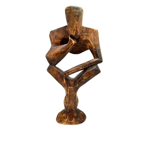Handcrafted Abstract Wooden Sculpture Of A Thinking Man - Picture 2 of 6